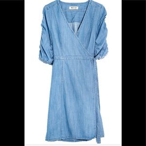 Shirred Sleeve Denim Wrap Dress Madewell XL